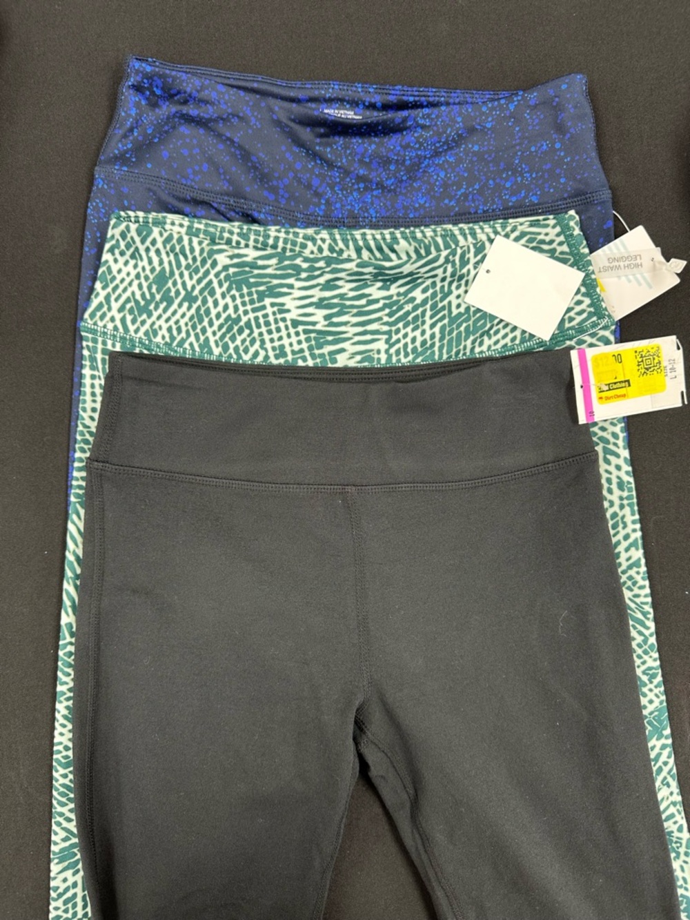 Zella Girl Three-Pack Leggings - Black, Teal Pattern & Blue Speckle